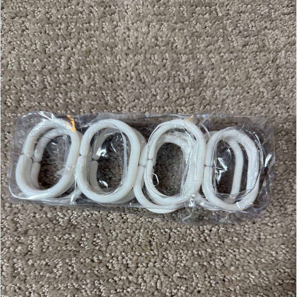 White Plastic Shower Curtain Rings Hooks Set of 12‎ New Rustproof